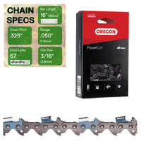 16" Oregon 20LPX067 Chainsaw Chain with specs