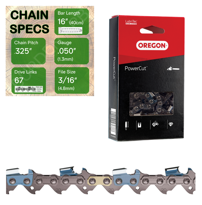 16" Oregon 20LPX067 Chainsaw Chain with specs