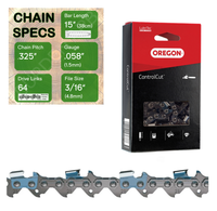 15" Oregon 21BPX064 Chainsaw Chain with specs