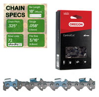 18" Oregon 21BPX072 Chainsaw Chain with specs