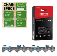 20" Oregon 21BPX076 Chainsaw Chain with specs