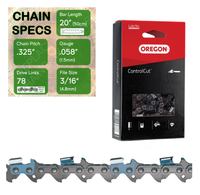 20" Oregon 21BPX078 Chainsaw Chain with specs