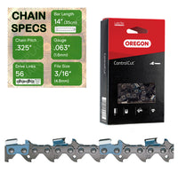 14" Oregon 22BPX056 Chainsaw Chain with specs
