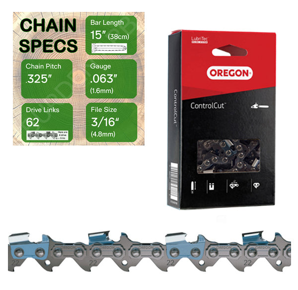 15" Oregon 22BPX062 Chainsaw Chain with specs
