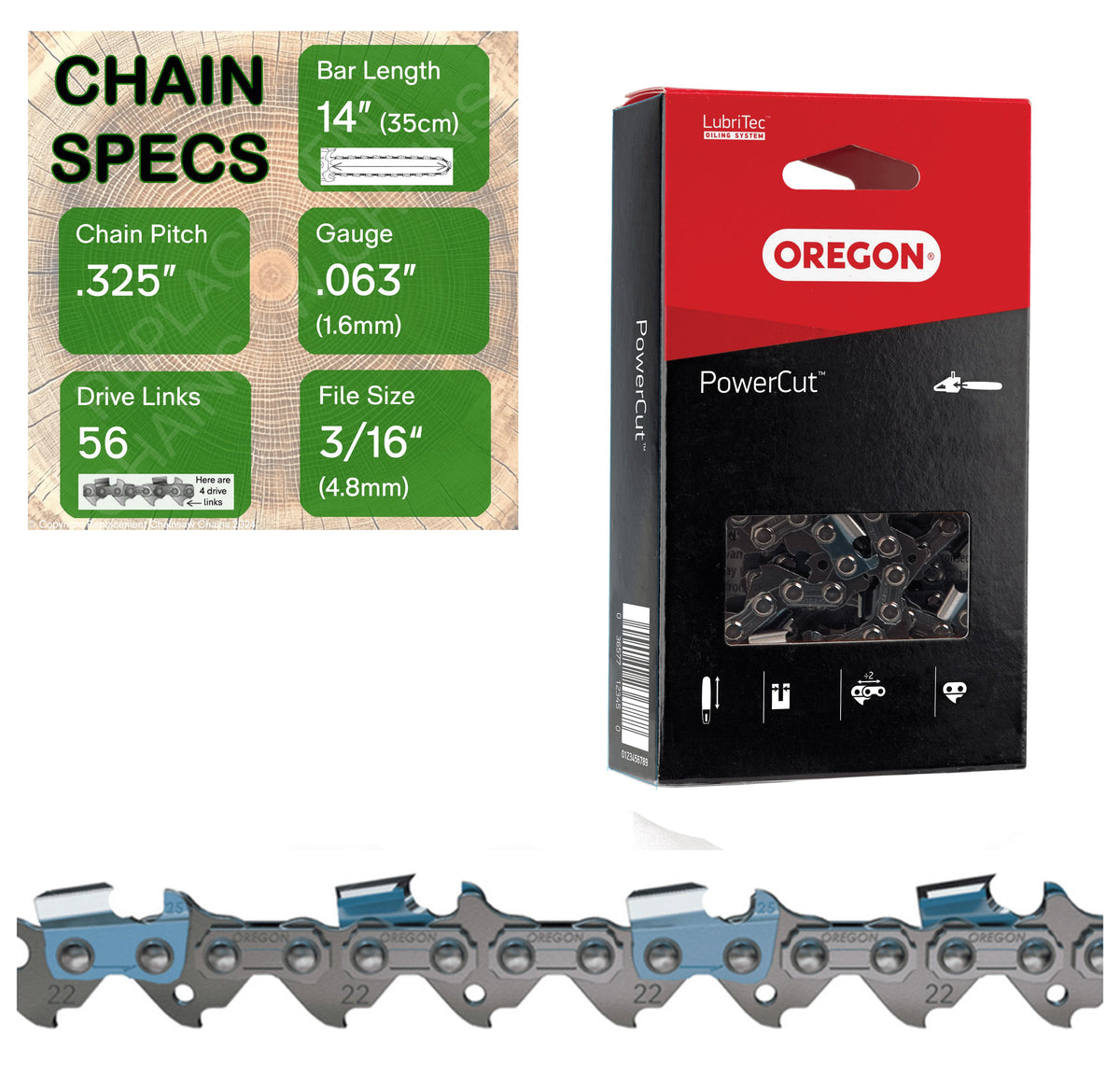 14" OREGON 22LPX056  Full Chisel Fast Cutting Replacement Chainsaw Chain