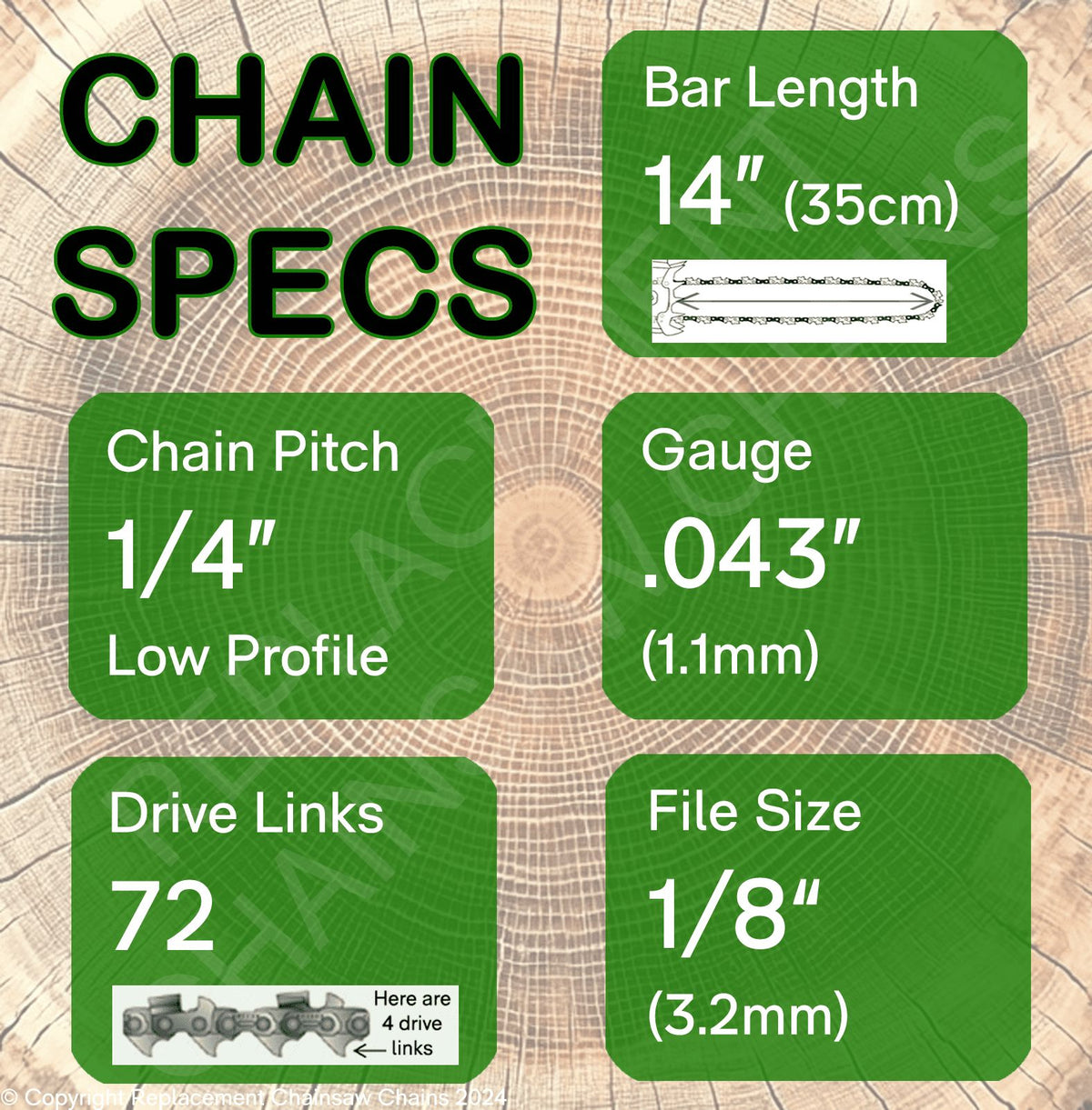 14" OREGON 24AP072 Replacement Pruner / Chainsaw Chain