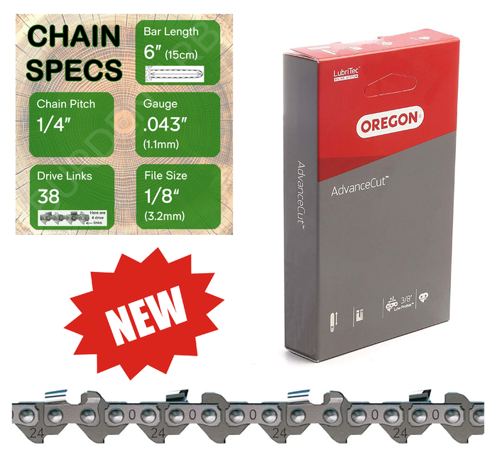 New 6" Oregon 24AP038 Chainsaw Chain with specs