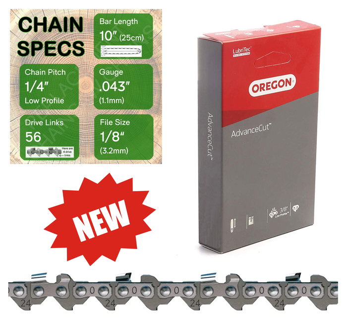 New 10" Oregon 24AP056 Chainsaw Chain with specs