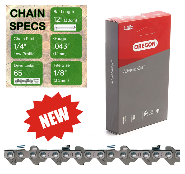 New 12" Oregon 24AP065 Chainsaw Chain with specs