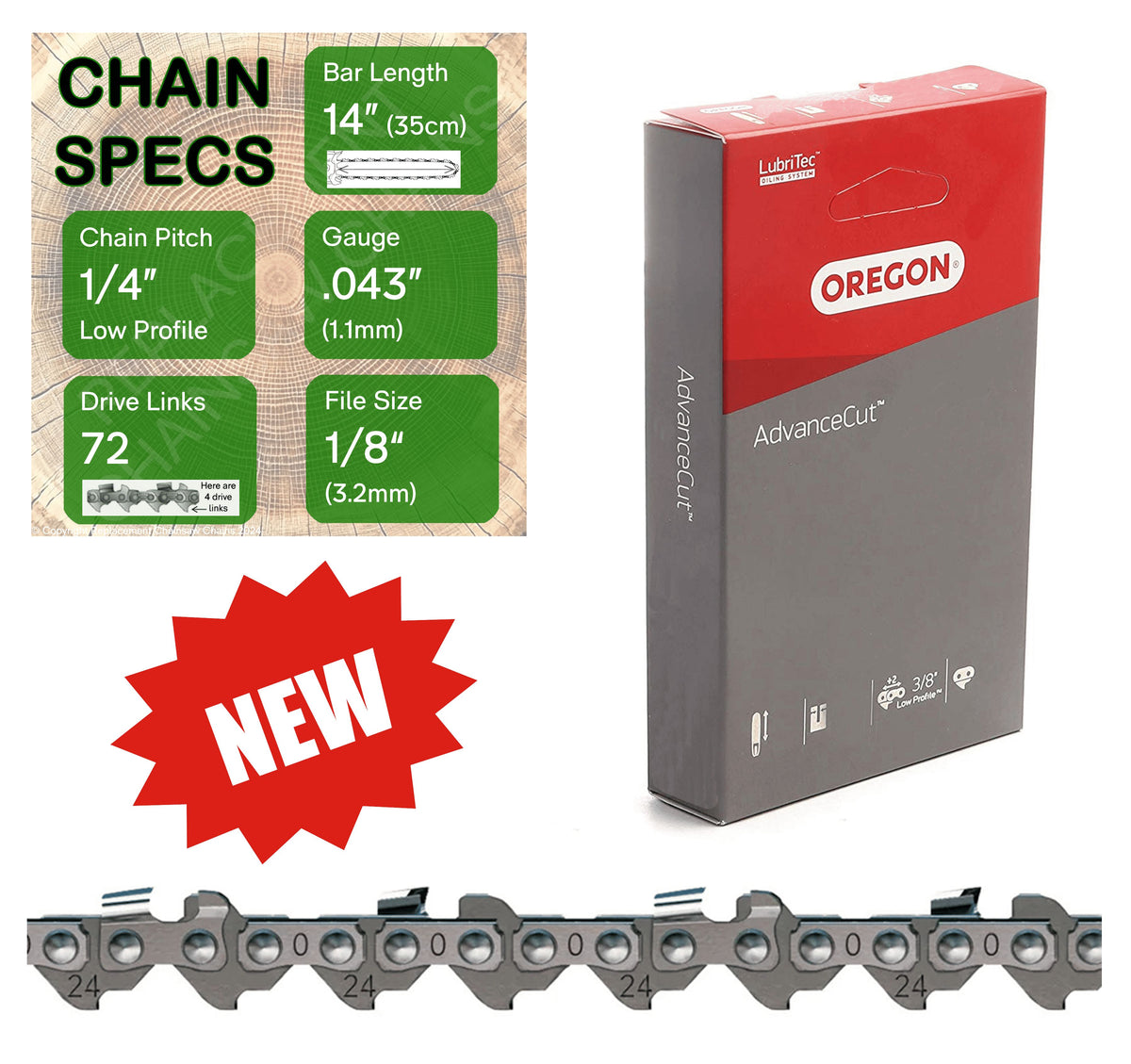 14" OREGON 24AP072 Replacement Pruner / Chainsaw Chain