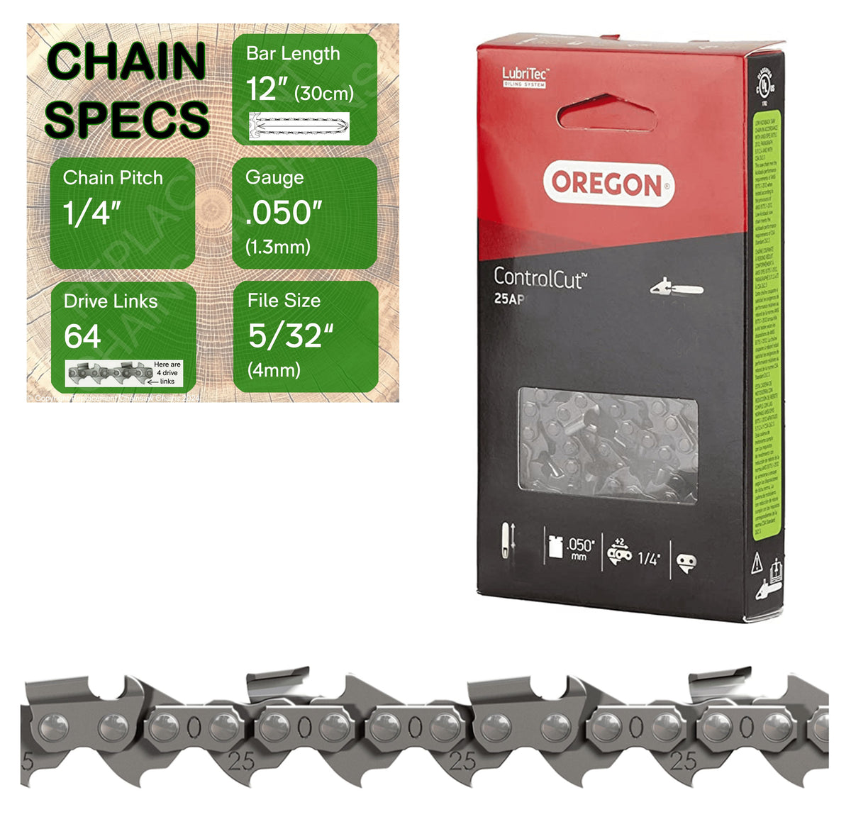 12" OREGON 25AP064 Replacement Chainsaw Chain
