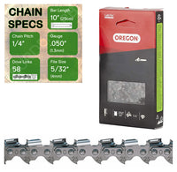10" Oregon 25F058 Carving Chainsaw Chain with specs