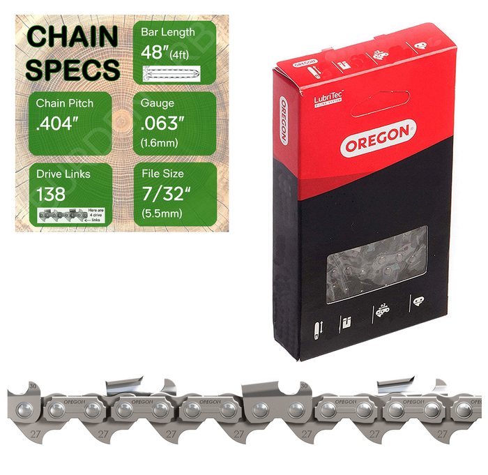 48" Oregon 27R138 Chainsaw Chain with specs