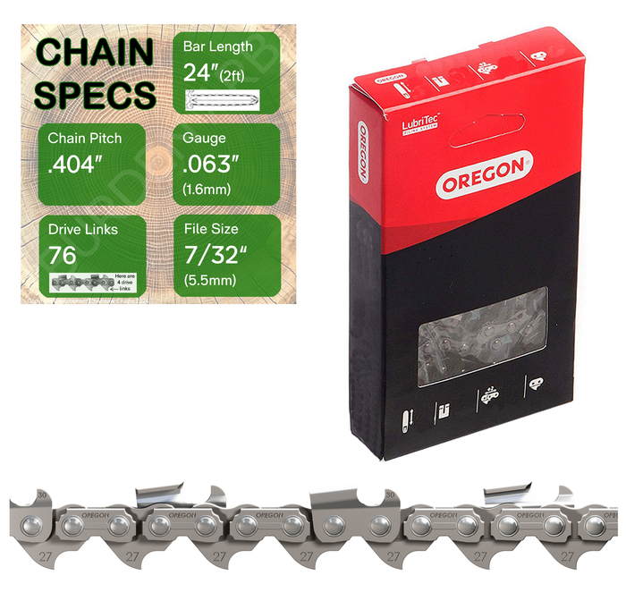 24" Oregon 27R076 Chainsaw Chain with specs