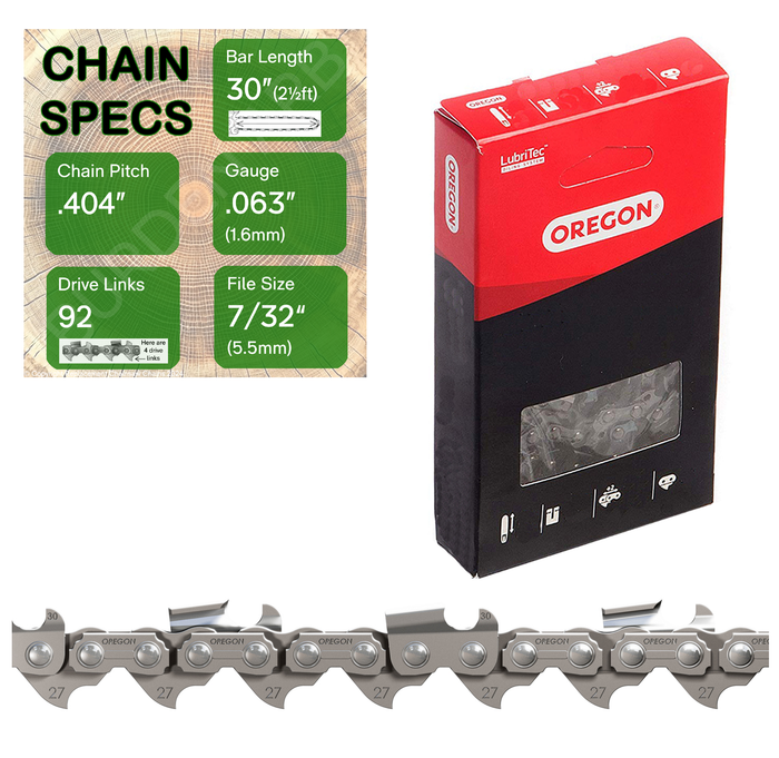 30" Oregon 27R092 Chainsaw Chain with specs
