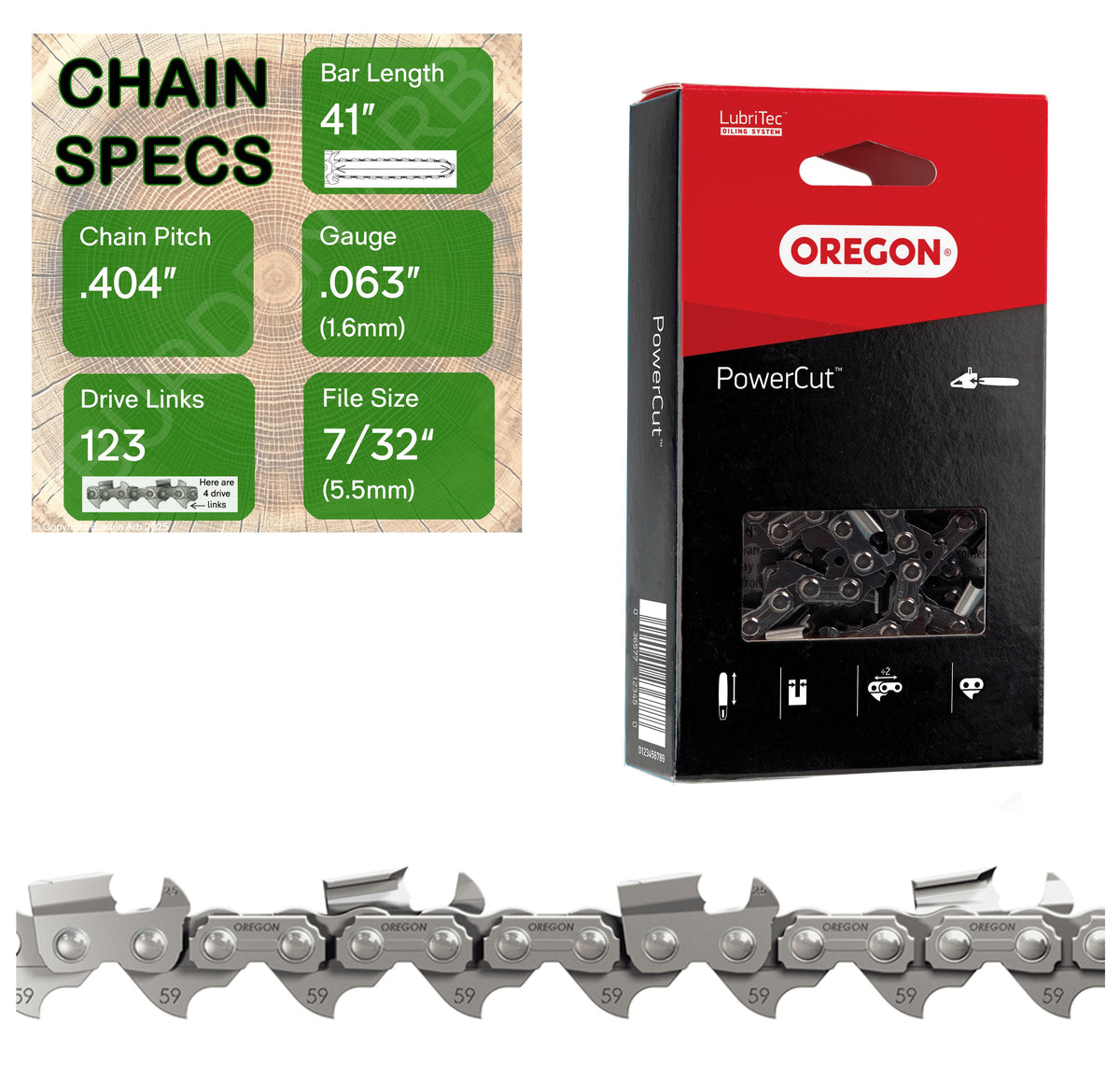 41" OREGON 59L123 Full Chisel Heavy Duty Replacement Chainsaw Chain