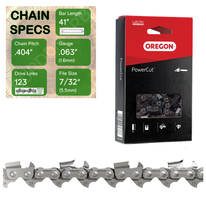 41" Oregon 59L123 Chainsaw Chain with specs
