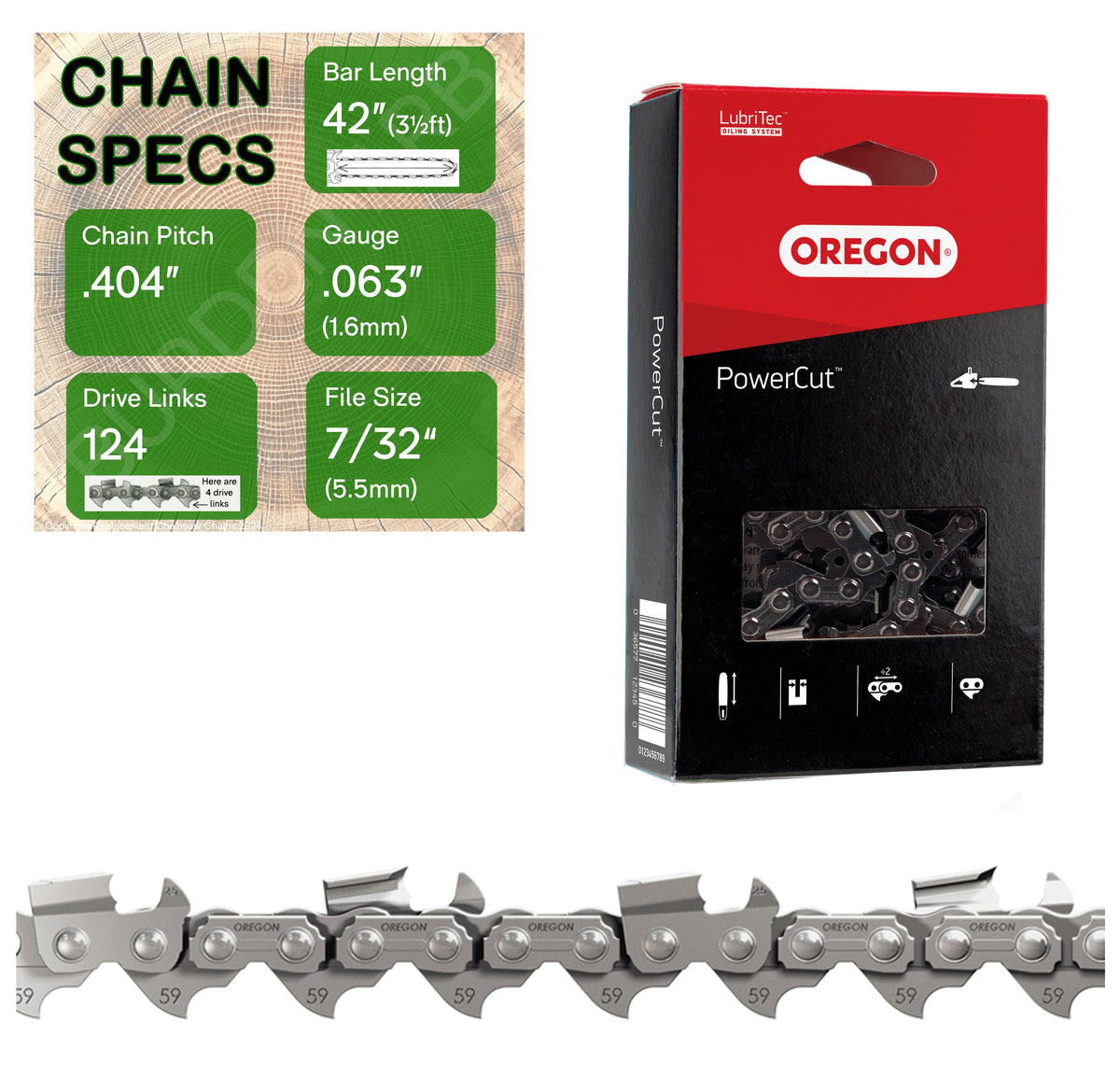 42" OREGON 59L124 Full Chisel Heavy Duty Replacement Chainsaw Chain