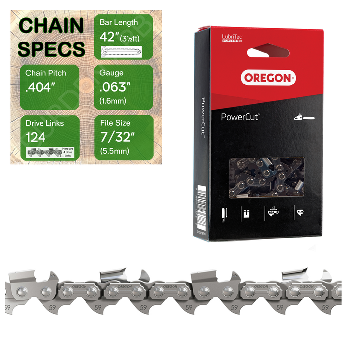 42" Oregon 59L124 Chainsaw Chain with specs