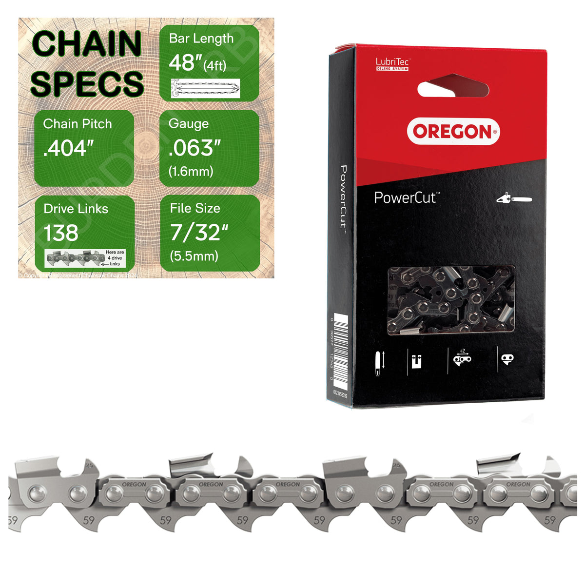 48" OREGON 59L138 Full Chisel Heavy Duty Replacement Chainsaw Chain