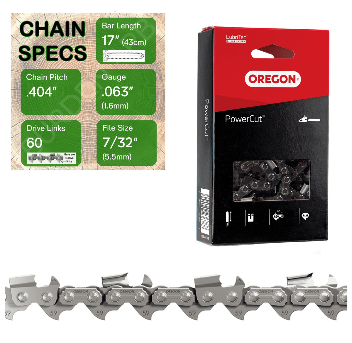 17" OREGON 59L060 Full Chisel Heavy Duty Replacement Chainsaw Chain