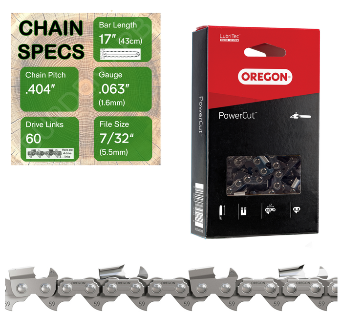 17" Oregon 59L060 Chainsaw Chain with specs
