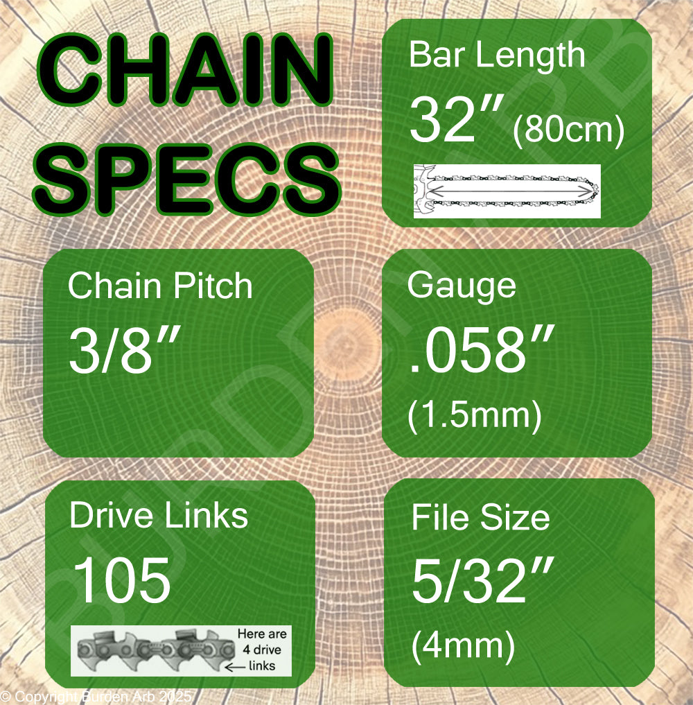 32" 105DL Oregon Type 73 Chain Specs