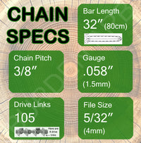 32" 105DL Oregon Type 73 Chain Specs