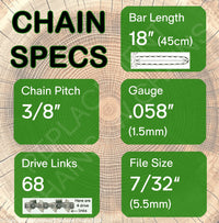 18" OREGON 73DPX068 Semi Chisel Reduced Kickback Replacement Chainsaw Chain