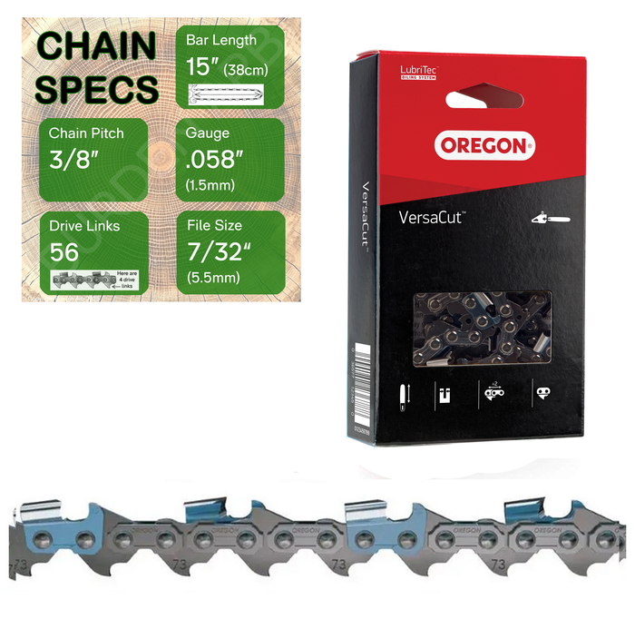 15" Oregon 73DPX056 Chainsaw Chain with specs