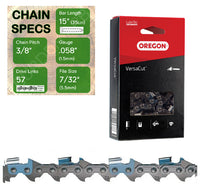 15" Oregon 73DPX057 Chainsaw Chain with specs