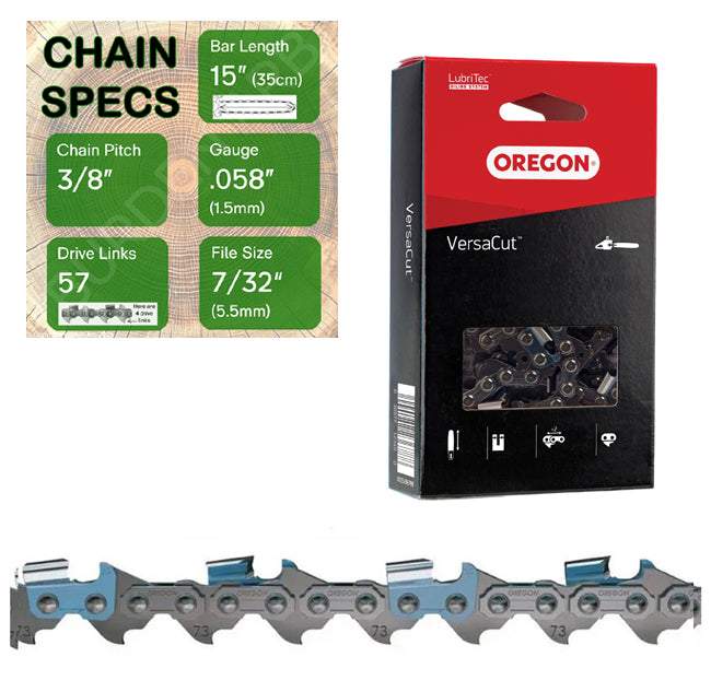 15" Oregon 73DPX057 Chainsaw Chain with specs