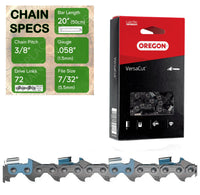 20" OREGON 73DPX072 Semi Chisel Reduced Kickback Replacement Chainsaw Chain