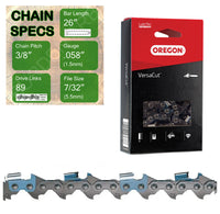 26" Oregon 73DPX089 Chainsaw Chain with specs