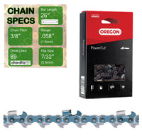 26" Oregon 73EXJ089 Chainsaw Chain with specs