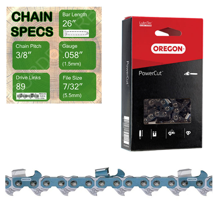 26" Oregon 73EXJ089 Chainsaw Chain with specs
