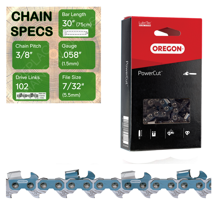 30" Oregon 73EXL102 Chainsaw Chain with specs
