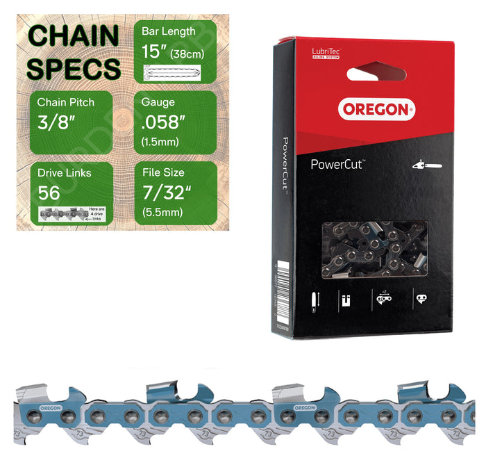 15" OREGON 73EXL056 Full Chisel Aggressive Replacement Chainsaw Chain