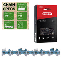 15" Oregon 73EXL057 Chainsaw Chain with specs