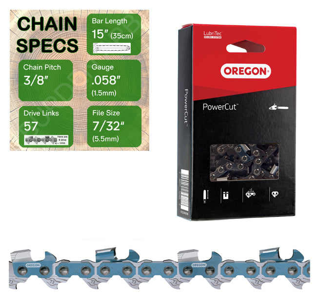 15" Oregon 73EXL057 Chainsaw Chain with specs