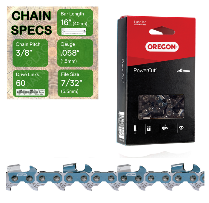 16" Oregon 73EXL060 Chainsaw Chain with specs