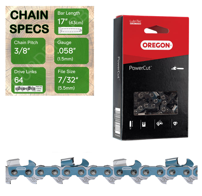 17" OREGON 73EXL064 Full Chisel Aggressive Replacement Chainsaw Chain