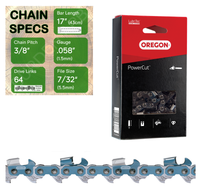 17" Oregon 73EXL064 Chainsaw Chain with specs