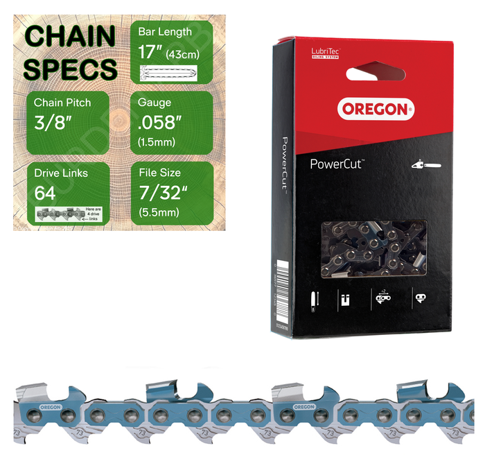 17" Oregon 73EXL064 Chainsaw Chain with specs