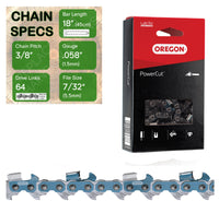 18" OREGON 73EXL064 Full Chisel Aggressive Replacement Chainsaw Chain