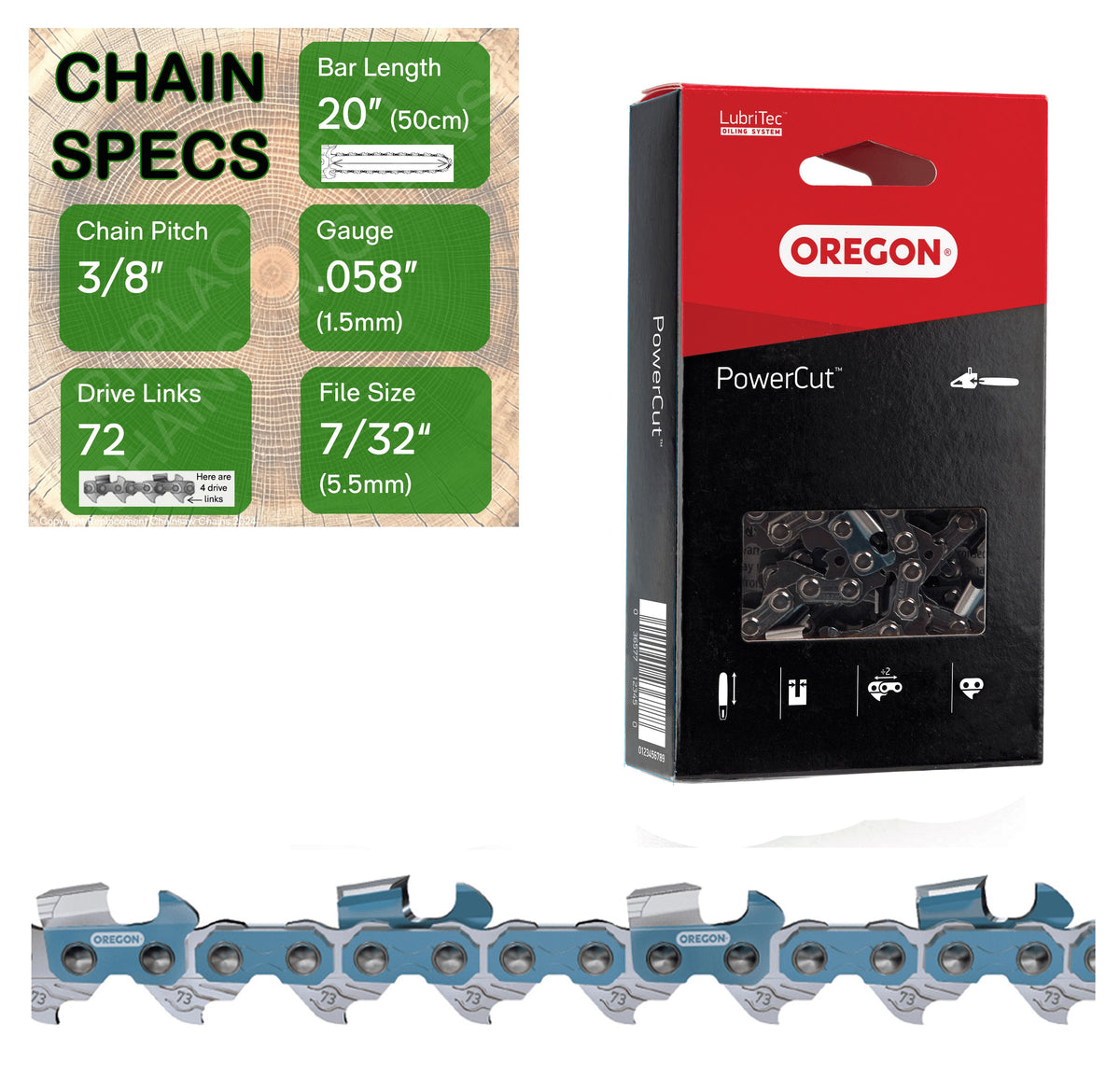 20" OREGON 73EXL072 Full Chisel Aggressive Replacement Chainsaw Chain