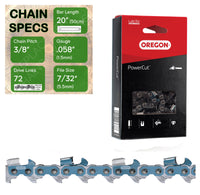 20" OREGON 73EXL072 Full Chisel Aggressive Replacement Chainsaw Chain