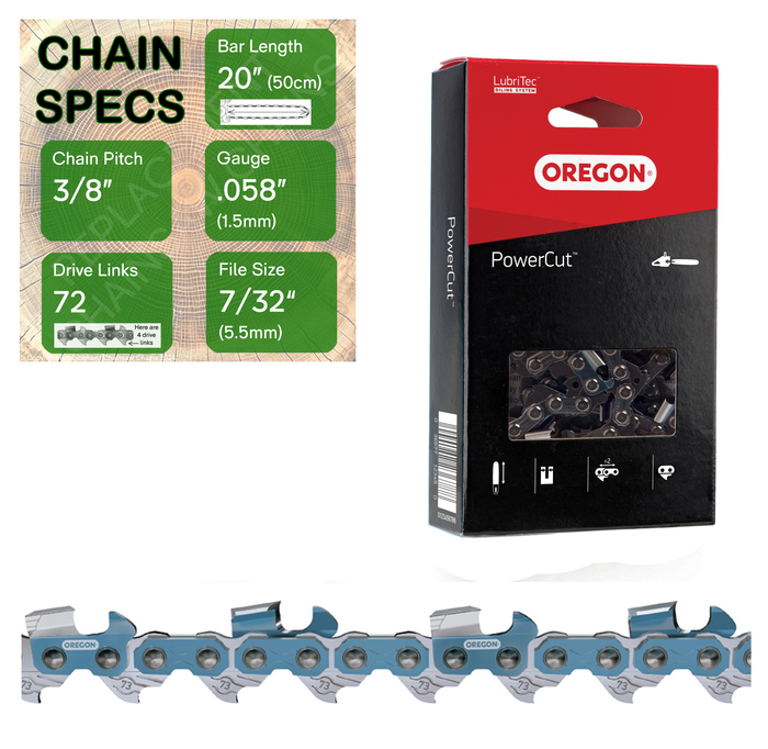 20" Oregon 73EXL072 Chainsaw Chain with specs
