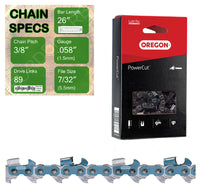 26" Oregon 73EXL089 Chainsaw Chain with specs
