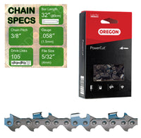 32" Oregon 73LPX105 Chainsaw Chain with specs